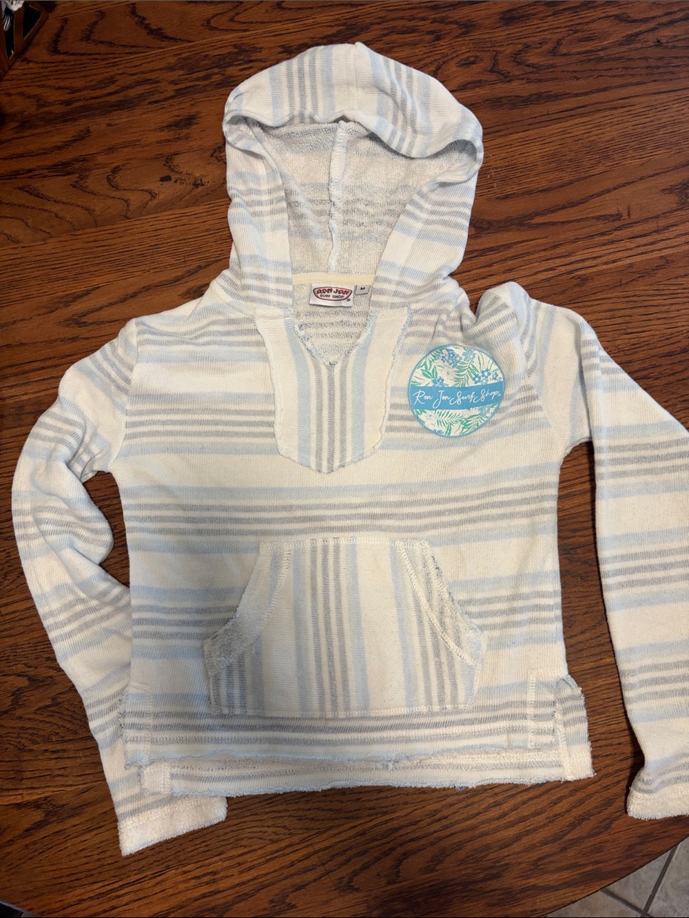Ron Jon Light Blue & White Striped Hoodie lightweight - Kids